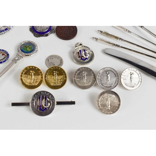 11 - A group of silver and silver gilt medals and buttons for Hull Golf Club, a ULG silver Handicap brooc... 