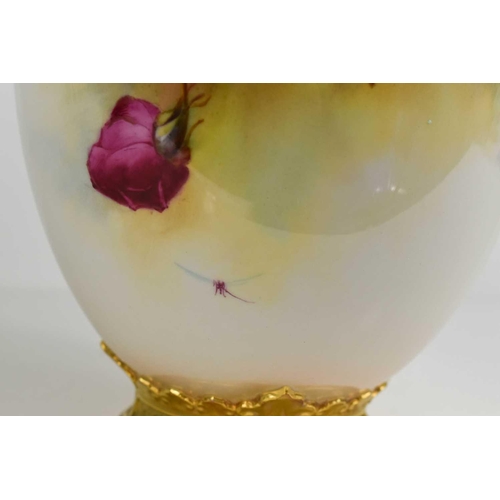 141 - A Royal Worcester pot pourri vase and cover, painted all round with roses and insects with a pierced... 