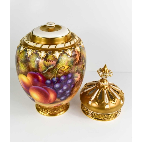 159 - A very fine Royal Worcester large pot pourri vase with inner cover and outer cover, painted by Harry... 