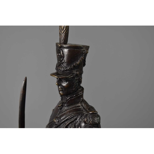 242 - JR Skeaping, bronze equine study of an officer of the `17th Lancers with sword drawn, Shabraque mark... 