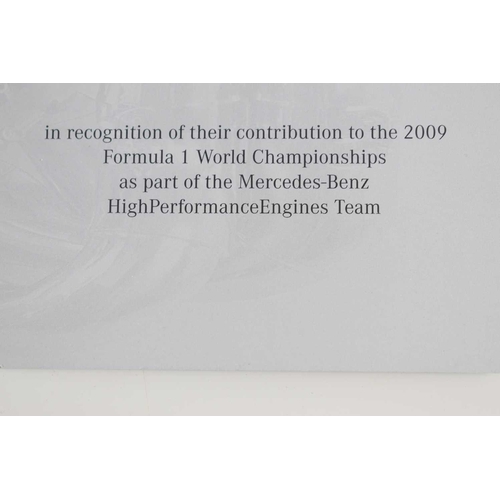 243 - Formula 1 memorabilia: A detailed scale model of the 2009 Mercedes-Benz FO108W V8 engine set within ... 