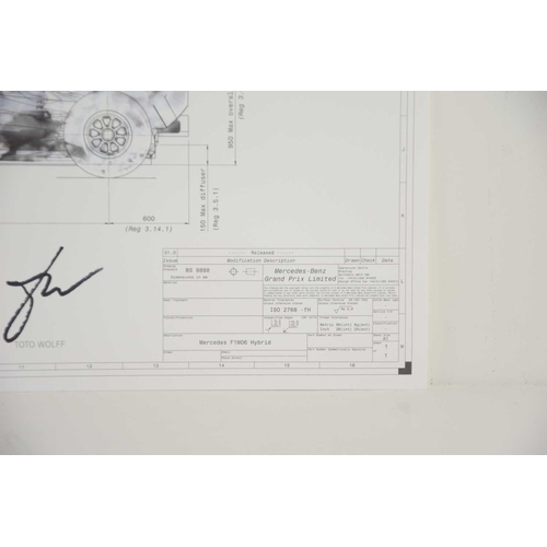 250 - Formula 1 memorabilia: A limited edition Mercedes F1 signed technical drawing signed by Lewis Hamilt... 