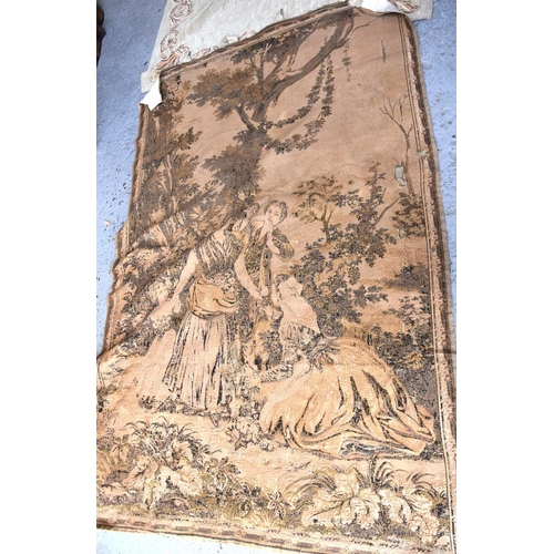 282 - Two medieval style wall tapestries, one displaying a coat of arms , 187cm by 137cm.