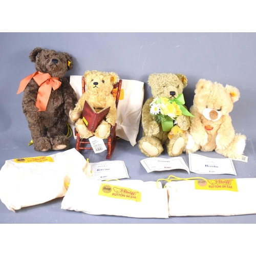 351 - Four Steiff Teddy Bears comprising of Bertha, Bernard, Dylan and Scrumpy, all with bags and certific... 