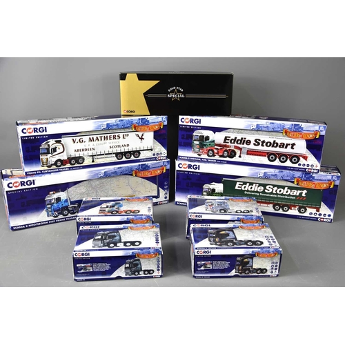 357 - Nine boxed Corgi limited edition haulage lorries to include Eddie Stobart, V.G Mathers, John Hulston... 