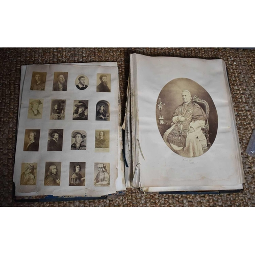 418 - A very large late Victorian scrapbook, filled with prints of various works of art and places, with h... 