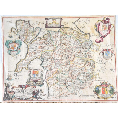 501 - Richard Blome (1635-1705): A A hand-coloured engraved map of Map of North Wales, featuring heraldic ... 