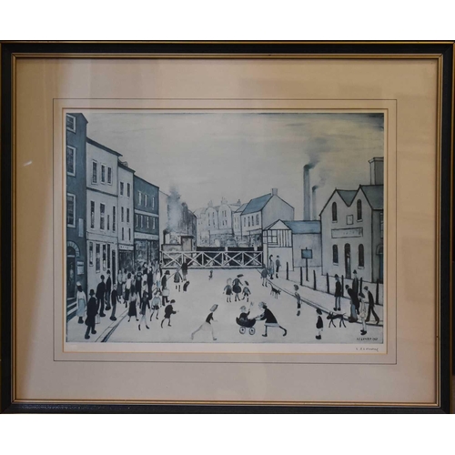 518 - LS Lowry, limited edition signed lithograph, The Railway Crossing, 58 by 44cm, Provenance: The Bell ... 