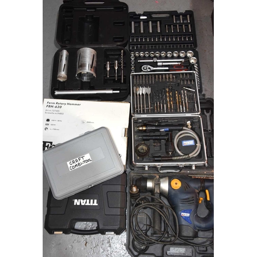 524 - A group of cased power and hand tools to include a Fern rotary hammer drill, diamond core bits, SDS ... 