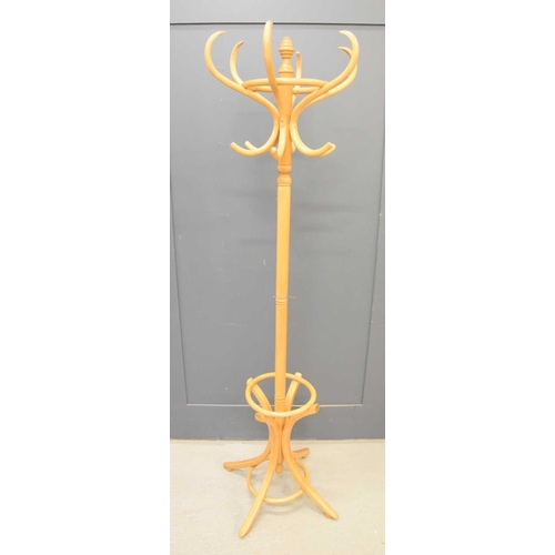 536 - A modern bentwood beech coat and hat stand, 188cm high