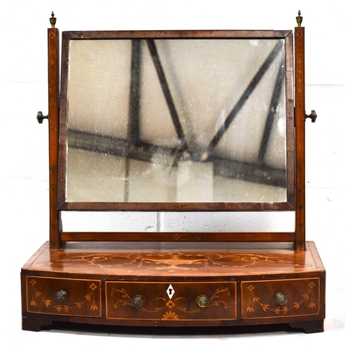 579 - A 19th century dressing table / toilet mirror, the bow front inlaid with marquetry decoration, and s... 