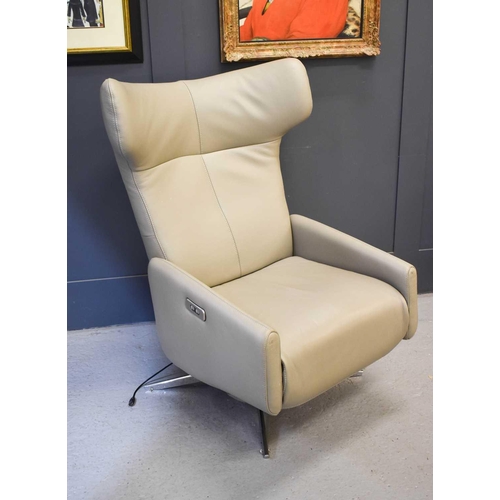 583 - A John Lewis Dane model recliner armchair, in pale grey leather and chrome base.