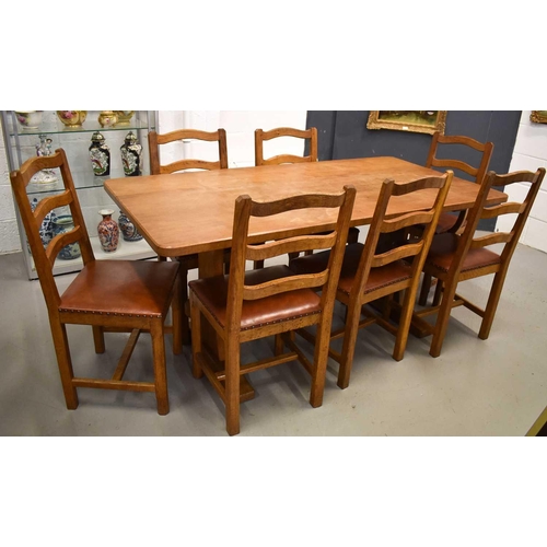 588 - Alan Grainger of Brandsby 'Acorn Man' oak dining room table with adzed top 166cm by 84cm by 75cm, to... 