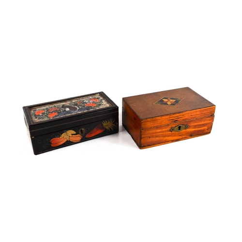 60 - A Victorian mahogany money box, with faux marquetry diamond to the top, together with an early 20th ... 