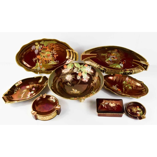 139 - A collection of Carlton Ware Rouge Royale wares, including a bowl with three looped feet, and for va... 