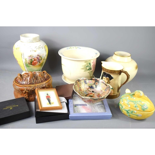 145 - A group of vintage ceramics to include a Japanese bowl, Falcon ware jug, Japanese vase and other ite... 