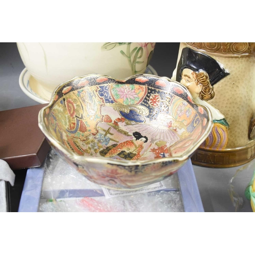 145 - A group of vintage ceramics to include a Japanese bowl, Falcon ware jug, Japanese vase and other ite... 