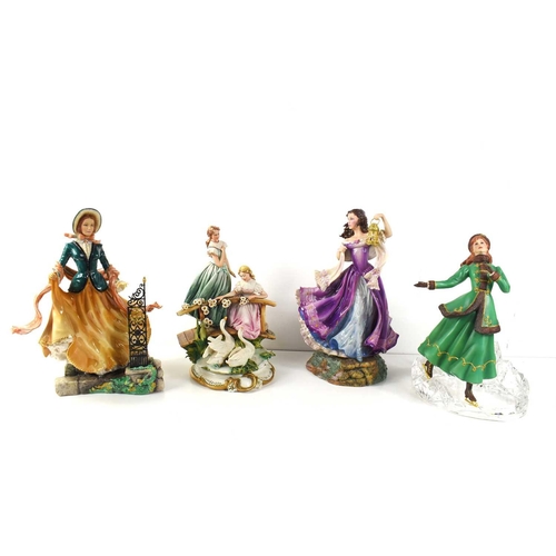 147 - A group of four figurines, to include two fine porcelain limited edition Emily Bronte's Wuthering He... 