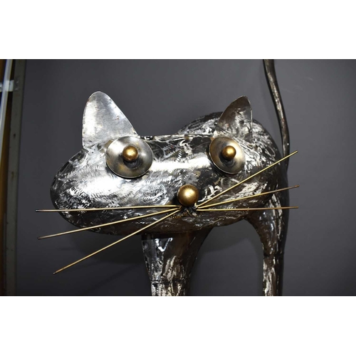 15 - A large steel and mixed metal sculpture of a cat, apparently unsigned, 119cm high.