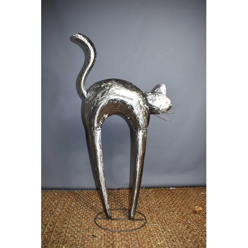 15 - A large steel and mixed metal sculpture of a cat, apparently unsigned, 119cm high.