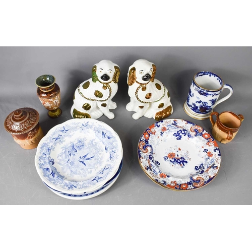 157 - A collection of 19th century English porcelain, including Masons Ironstone, Wedgwood and Minton blue... 