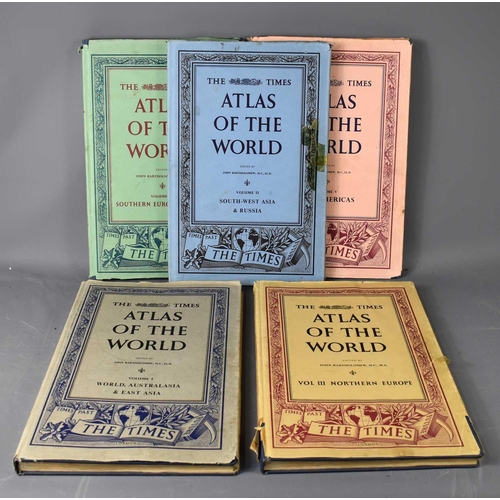 205 - The Times, Atlas of the World in five volumes, with dust jackets, edited by John Bartholomew.