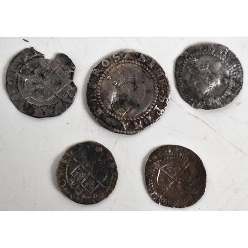 331 - Five Elizabeth I silver hammered half-groat and threepence coins.