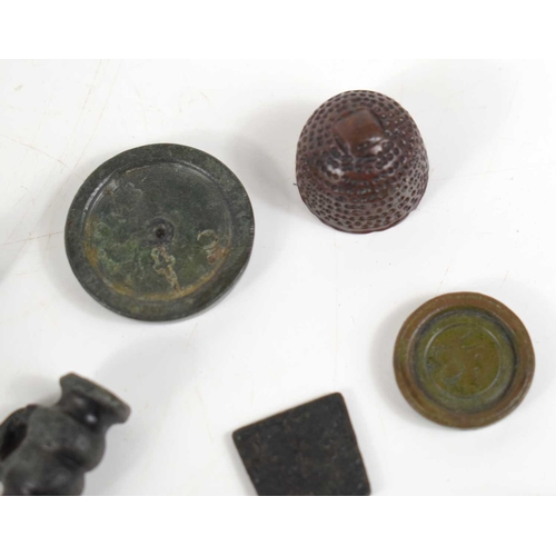 332 - A group of metal detecting finds to include a Celtic toggle, Posy ring dated 1929, strap end, thimbl... 