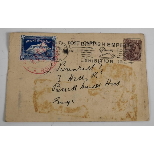 76 - A Mount Everest Expedition 1924 commemorative postcard, dispatched from Everest base camp with postm... 