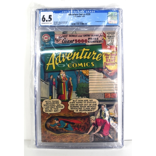 650 - Adventure Comics #229, 1956, First silver age appearance of Aquaman and Green Lantern and first appe... 