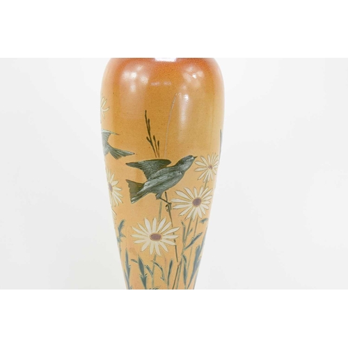 12 - A 19th century Doulton Lambeth vase circa 1892, by Florence Barlow, incised and painted with birds a... 