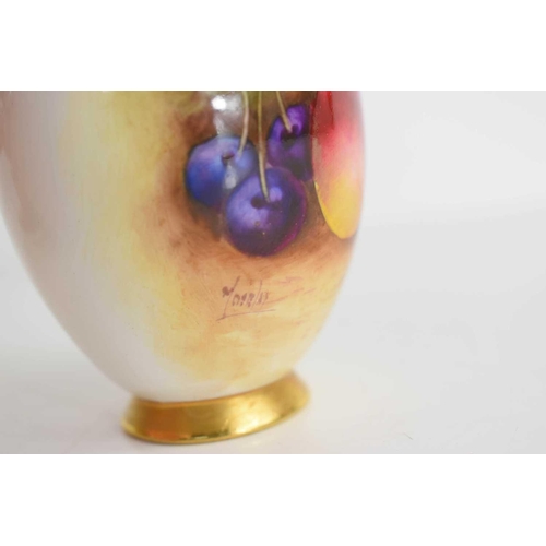 138 - A Royal Worcester vase by Mosley, painted with fruit shape number 286, signed, 11cm high.