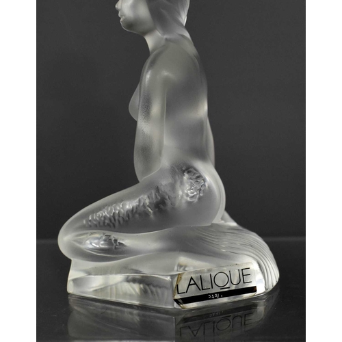 152 - A Lalique frosted glass paperweight figure 'Iona Mermaid', in the form of a kneeling mermaid, signed... 