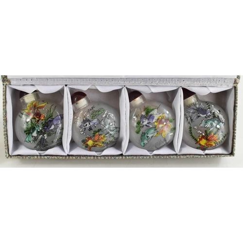 160 - A set of four reverse painted Chinese snuff bottles, boxed, together with a Royal Doulton porcelain ... 