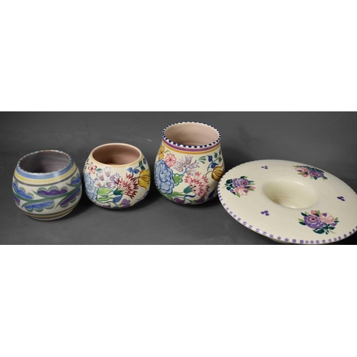 222 - A selection of Art Deco period Poole Pottery ceramic vases and butter dish, circa 1930, to include a... 