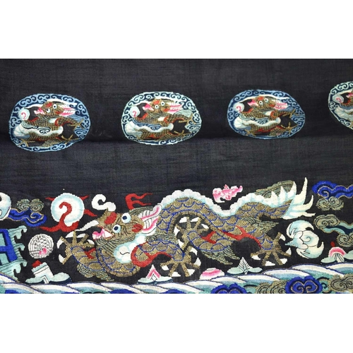 280 - A Chinese embroidered panel, depicting two four claw dragons under the flaming pearl circa 1910, 33 ... 