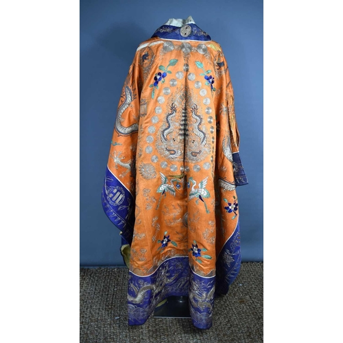 283 - A Chinese opera silk robe, Daoist priest's, finely embroidered in multi-coloured silk and a rich pat... 