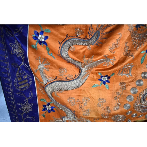 283 - A Chinese opera silk robe, Daoist priest's, finely embroidered in multi-coloured silk and a rich pat... 