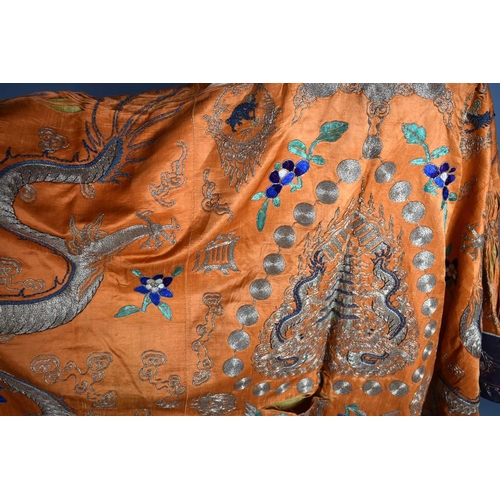 283 - A Chinese opera silk robe, Daoist priest's, finely embroidered in multi-coloured silk and a rich pat... 