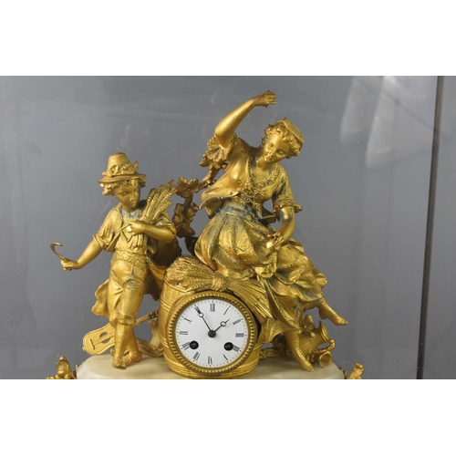 304 - A French 19th century Phillipe Mourey gilt metal mantle clock, the dial with Roman numerals, twin wi... 