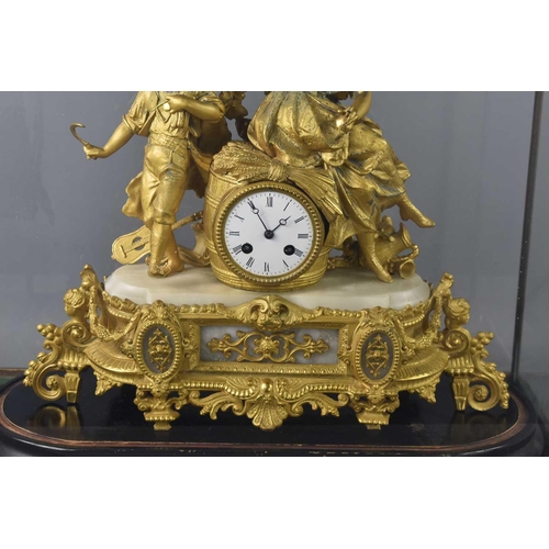 304 - A French 19th century Phillipe Mourey gilt metal mantle clock, the dial with Roman numerals, twin wi... 