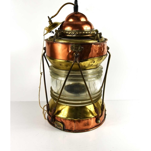 343 - An early 20th century copper and brass ships lantern, later converted to electric, together with a s... 