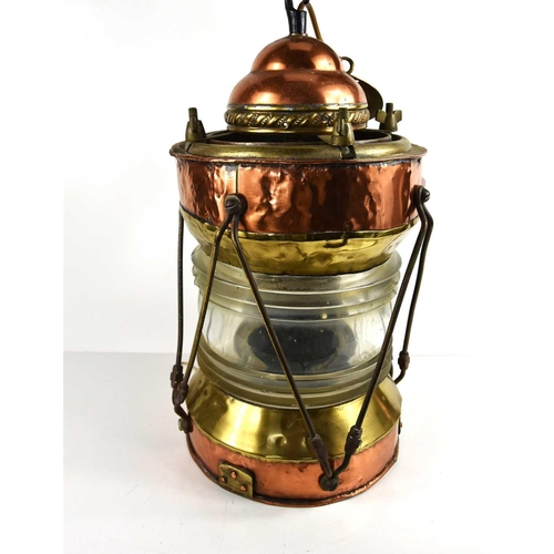 343 - An early 20th century copper and brass ships lantern, later converted to electric, together with a s... 