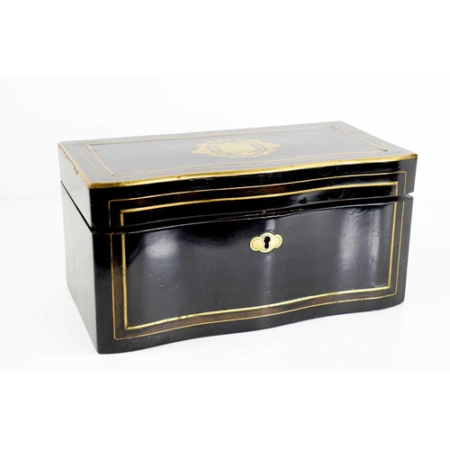 347 - A 19th century Dutch ebonised boulework tea caddy, the serpentine front inlaid with brass stringing,... 