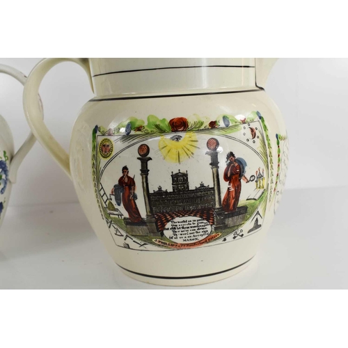 49 - A 19th century Sunderland water jug, signed Phillips & Co, with a Lords Statement decorated with mon... 