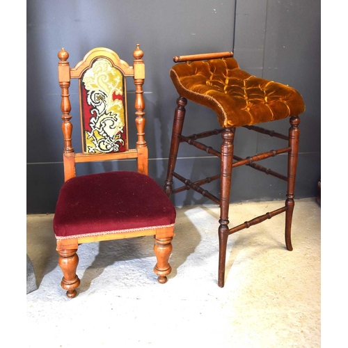 493 - A Victorian mahogany child's hall chair with tapestry back and velvet seat together with a Victorian... 