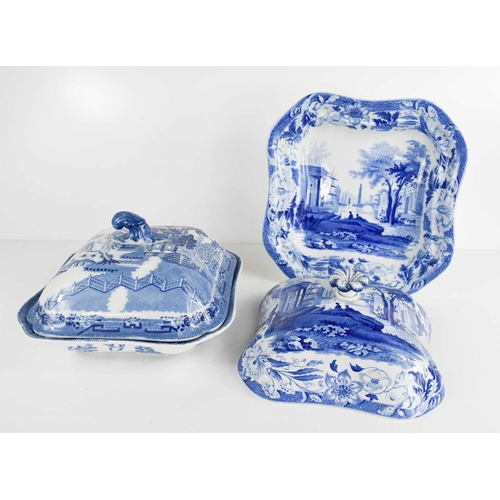 67 - Two 19th century blue and white pottery tureens, a Rogers example in the Willow pattern, and a Wedgw... 