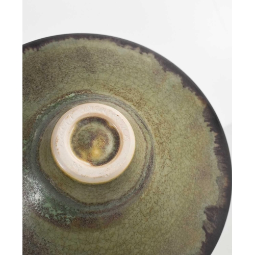 98 - Bridget Drakeford (20th century): two oxidised glaze footed bowls, both signed to the bases, the lar... 