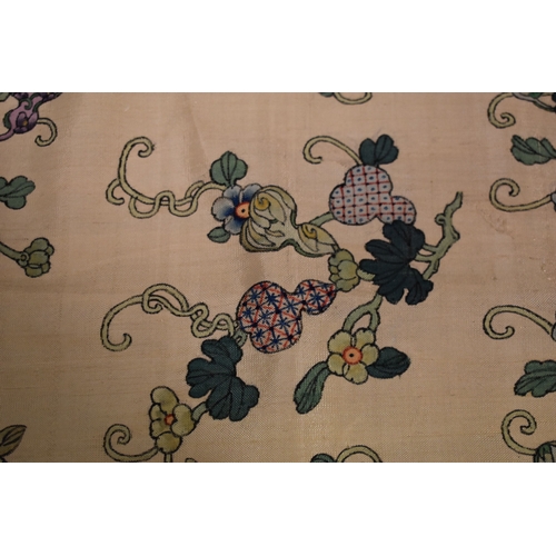 292 - A pair of late 19th century silk painted panels, depicting patterned Gourds within scrolling foliage... 