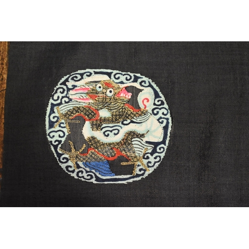 280 - A Chinese embroidered panel, depicting two four claw dragons under the flaming pearl circa 1910, 33 ... 